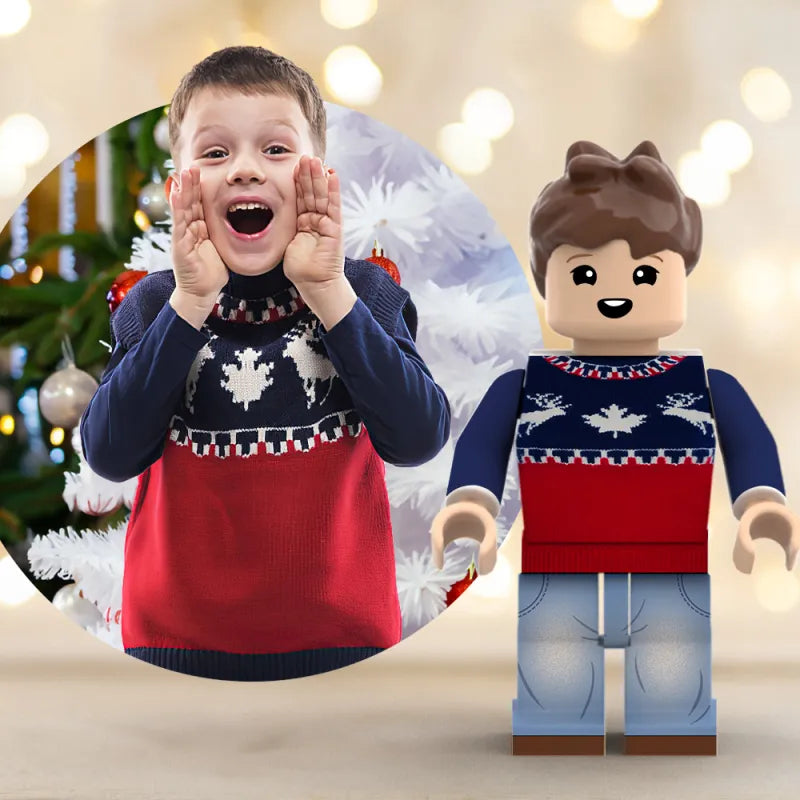 MadeMine full body custom Minifigs personalized photo mini-figs for Christmas gift, featuring detailed mini-fig character designs.