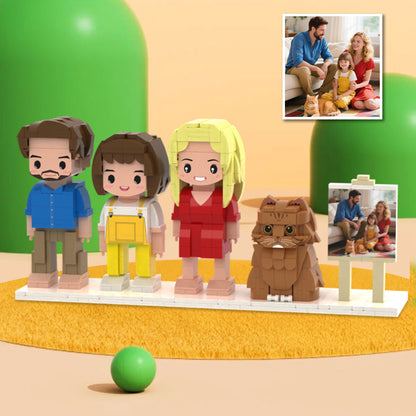 Custom Full-Body Cute Brick Figures – 3 People & 1 Cat (With Frame)