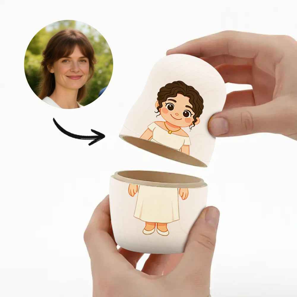 (5 Working Days Production) Personalized Portrait Nesting Doll Custom Photo Family Portrait Preview Cartoon Style Gift Photo Christmas Gift