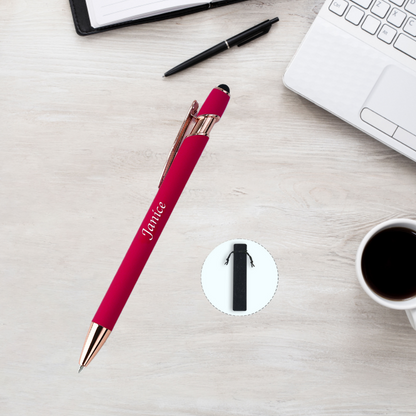 Personalized Multifunction Red Ballpoint Pen – Custom Name with Drawstring Pouch