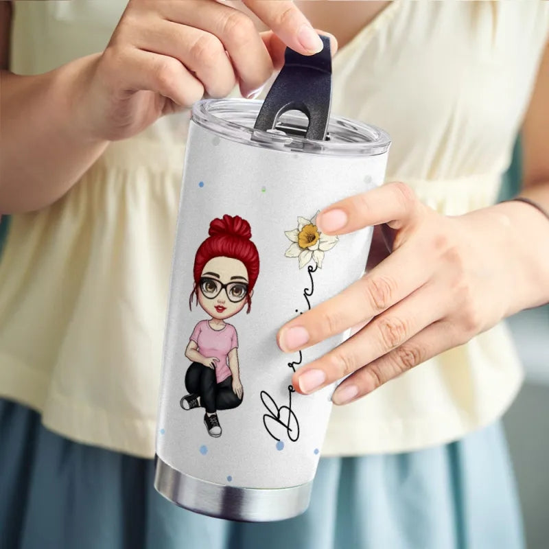 Personalized Cute Cartoon Birth Flower Water Cup Personalized Tumbler Cup Birthday Back to School Gift