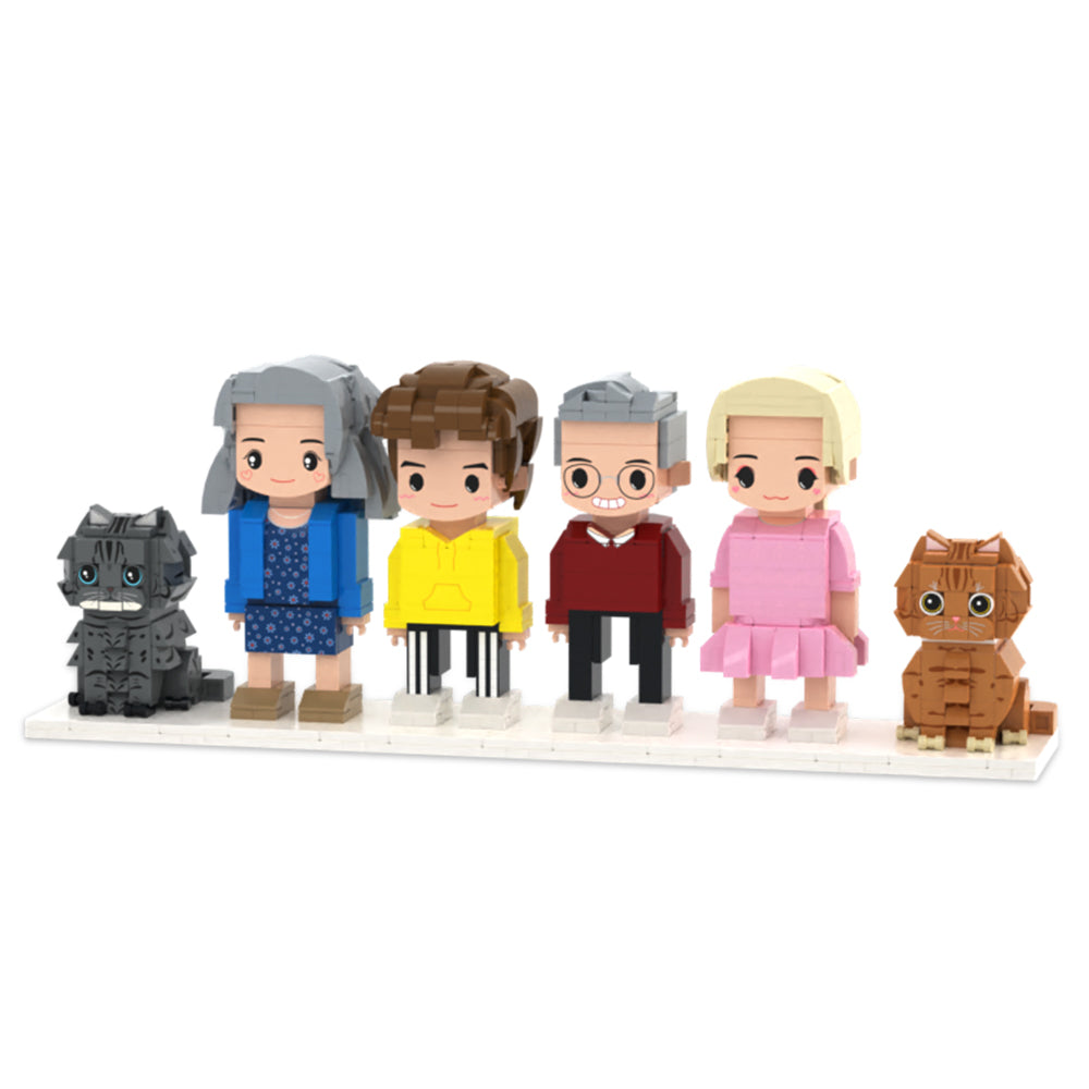 Personalized Cute Brick Figures – 4 People & 2 Cats | Full Body Custom Design