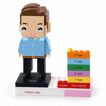 MadeMine personalized employee award brick figure with custom name, logo, and date for corporate recognition or appreciation.