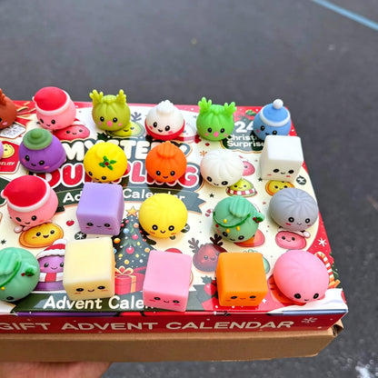 MadeMine 2026 Christmas Squishy Advent Calendar featuring 24 dumpling-shaped fidget toys for kids.