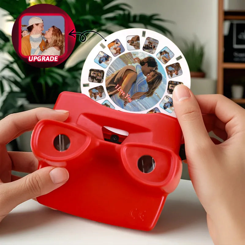 MadeMine custom 3D viewfinder with reel showing a personalized photo viewer with ultra-clear display and unique 3D design.