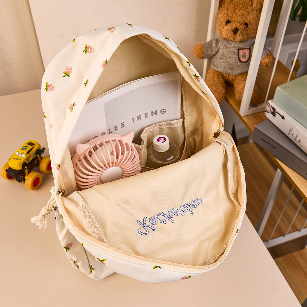 MadeMine personalized nylon girl’s backpack with custom name, ideal for school or as a gift, featuring colorful design and adjustable straps.