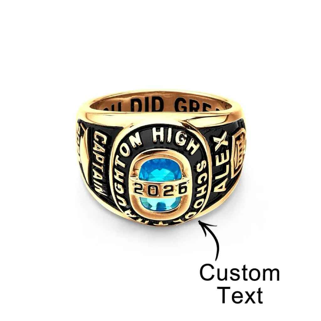 Personalized Birthstone Class Signet Ring with Engraved Symbol Name and Text Class of Graduation Gift for High School