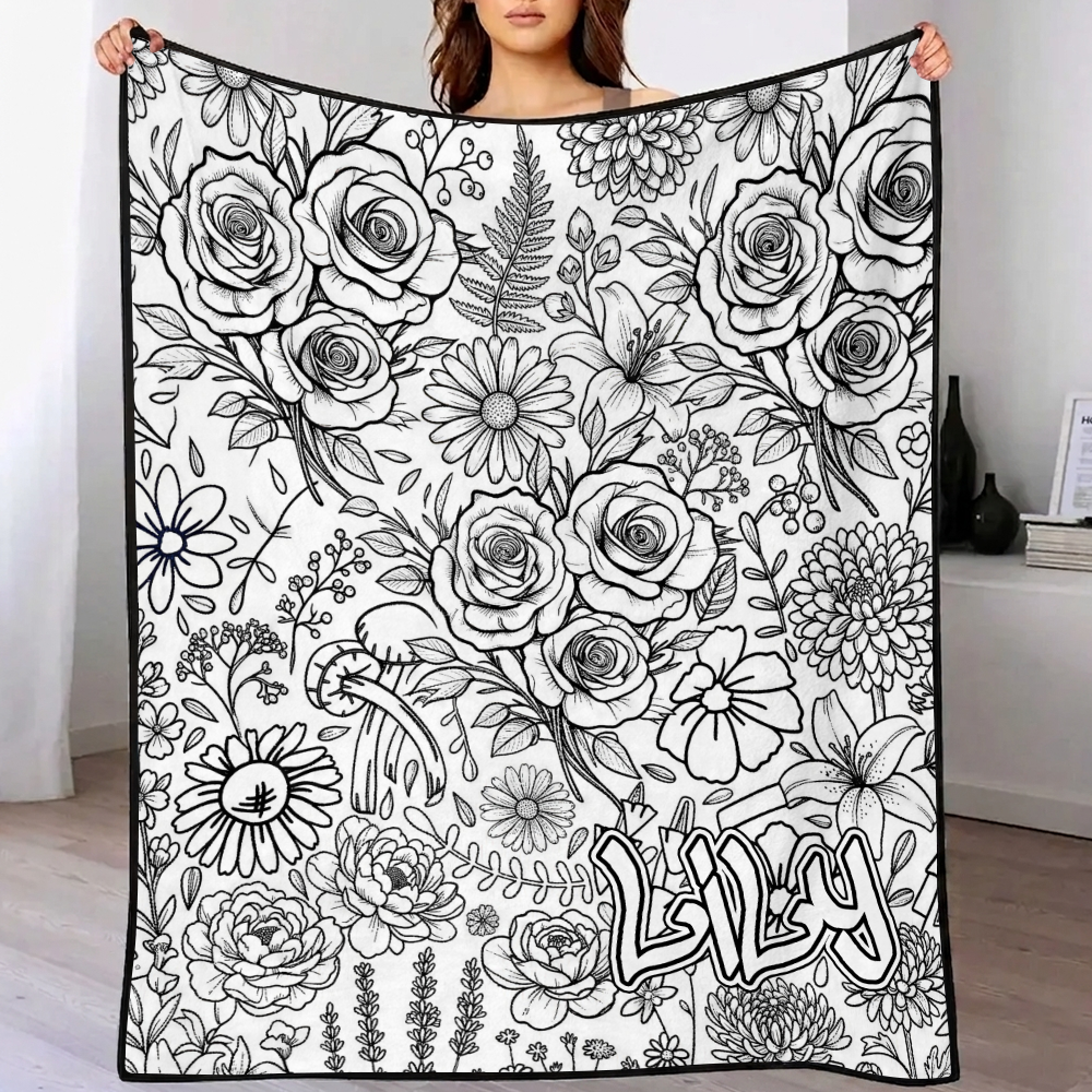 MadeMine DIY drawing and custom text blanket with 24-color markers, washable kids and adults art keepsake blanket, colorful design
