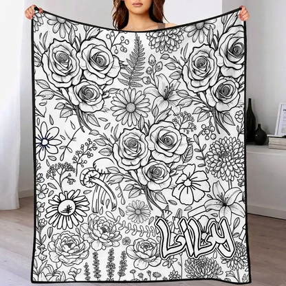 MadeMine DIY drawing and custom text blanket with 24-color markers, washable kids and adults art keepsake blanket, colorful design