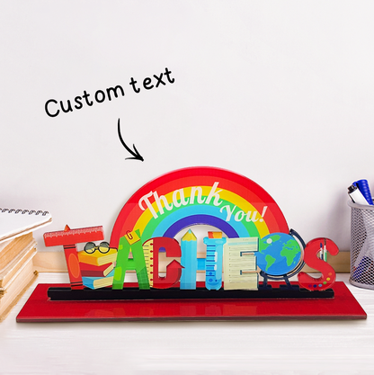 Personalized Rainbow Teacher Desk Sign – Custom Name Acrylic Plaque