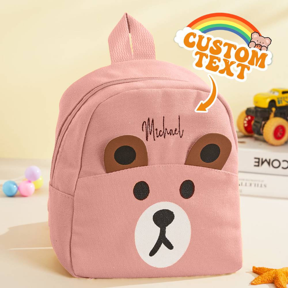 MadeMine personalized mini bear embroidery backpack for kids, featuring custom name, ideal for school and gifting.