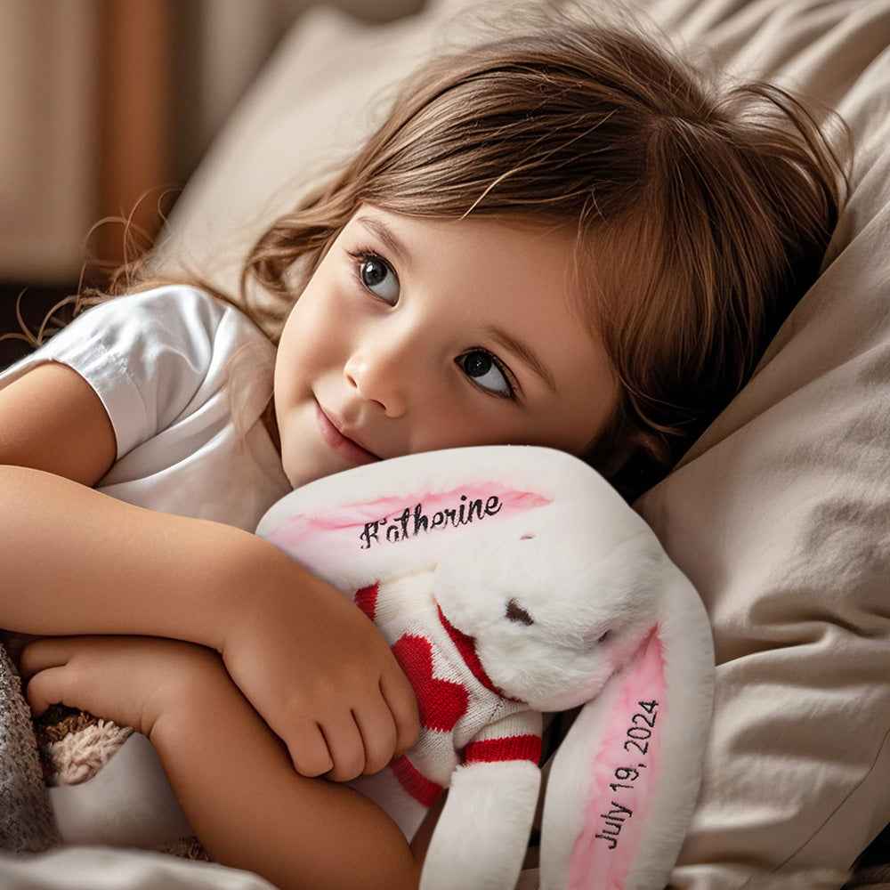 Personalized Sweater Bunny Plush — Custom Rabbit with Embroidered Name Gift for Kids