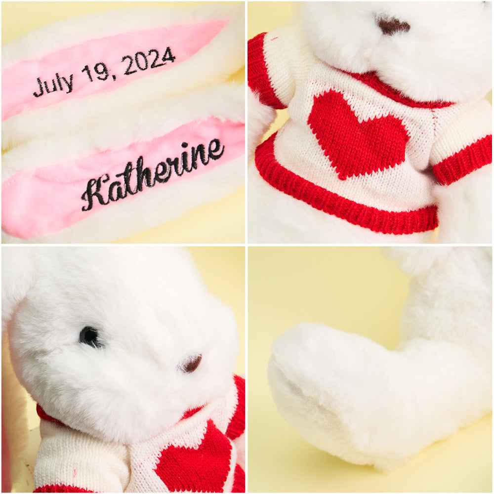 Personalized Sweater Bunny Plush — Custom Rabbit with Embroidered Name Gift for Kids