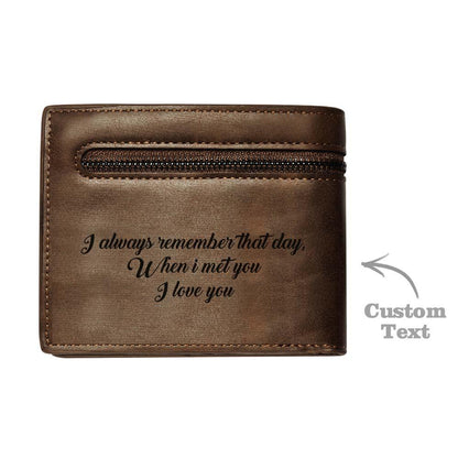 Custom Photo & Engraved Dark Brown PU Leather Wallet – Birthday & Father’s Day Gift