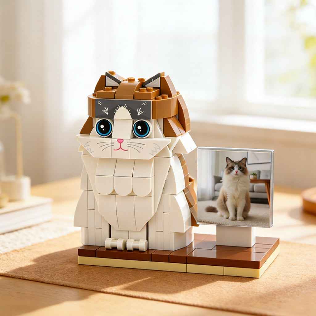 Custom Full-Body Cute Brick Figures of 1 Cat with Frame