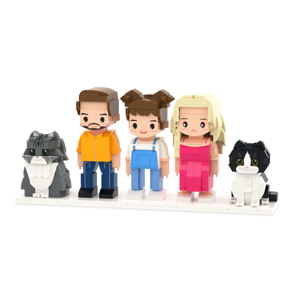 Custom Full-Body Family Brick Figures – 3 People & 2 Cats