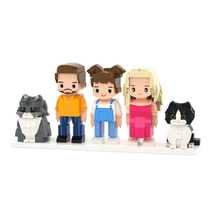 Custom Full-Body Family Brick Figures – 3 People & 2 Cats
