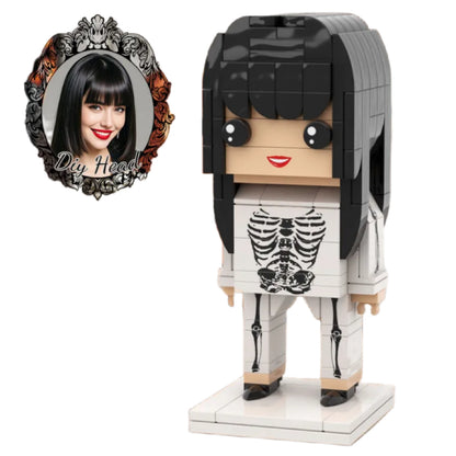 Cabeza personalizada de esqueleto de niña de terror, cabeza DIY, figuras de ladrillos de Halloween, figuras de ladrillos personalizadas, partículas pequeñas.