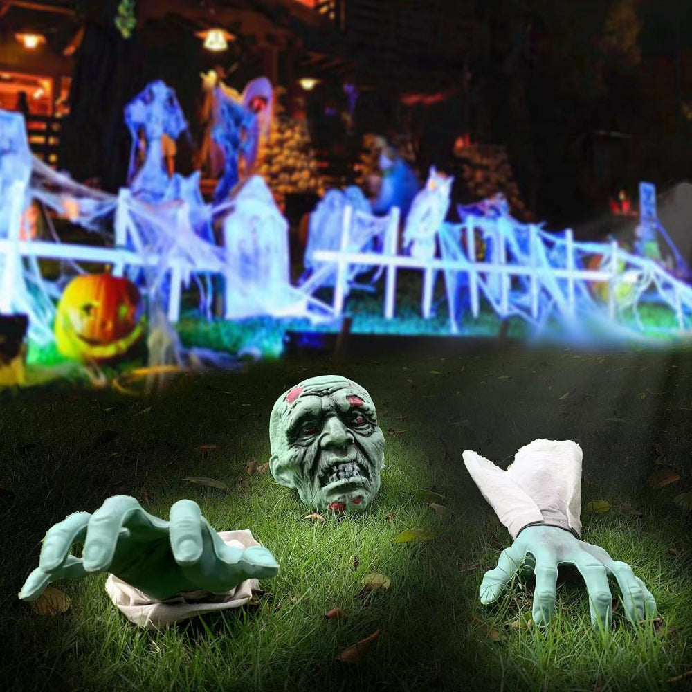 Cráneo artificial, cabeza de esqueleto, manos, adorno, regalo para fiesta temática de Halloween.
