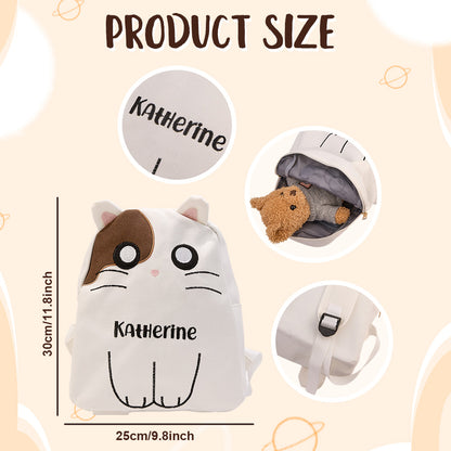 MadeMine personalized cat embroidery backpack for kids, featuring custom name design, ideal for school and everyday use.