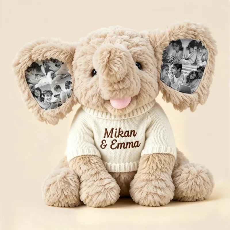 Custom Photo Elephant Plush – Personalized Ear Picture Gift