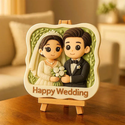 Custom 3D Wedding Figurine with Wooden Holder - Personalized Bride & Groom Gift - Mini Brick Custom