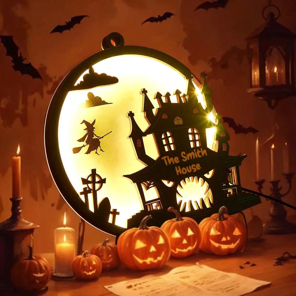 Luz de Halloween personalizada con nombre, decoración para el hogar, lámpara de noche para Halloween, regalo de Halloween.