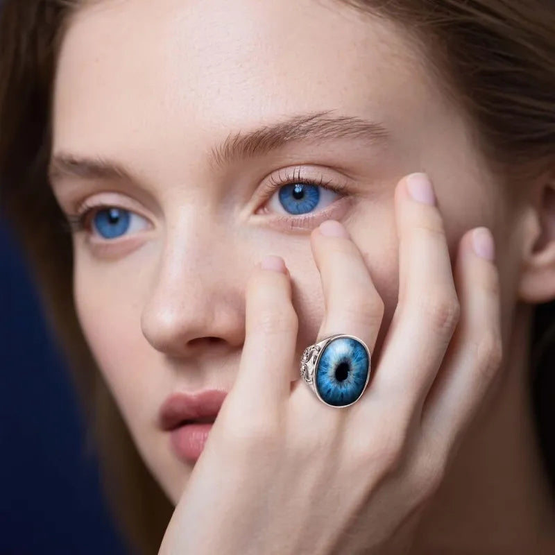 MadeMine adjustable eyeball ring, a spooky novelty Halloween gift for him, featuring a detailed eyeball design on a metal band.