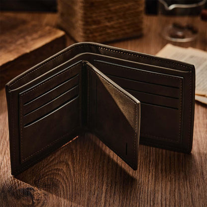 Custom Photo & Engraved Dark Brown PU Leather Wallet – Birthday & Father’s Day Gift