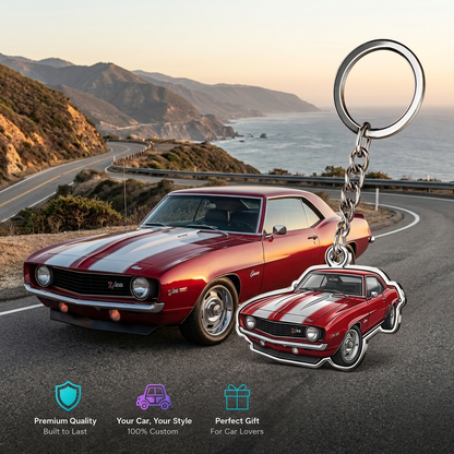 Personalized MadeMine acrylic car-shaped keychain with custom photo, ideal for vehicle lovers and unique gift ideas.