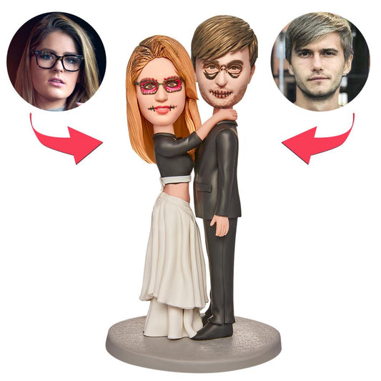 MadeMine Halloween wedding gift custom bobblehead with engraved text, featuring a personalized wedding-themed figurine with a Halloween twist.