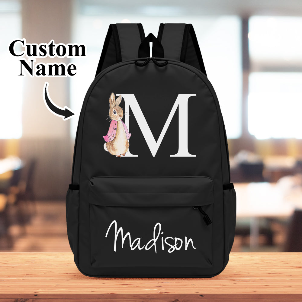 MadeMine personalized kids' backpack with rabbit design, featuring a custom name, ideal for school or back-to-school gift.