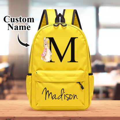 MadeMine personalized kids backpack with cute rabbit design, custom name, perfect for school and back-to-school gift.