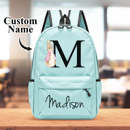 MadeMine personalized kids backpack with a cute rabbit design, featuring a custom name for school or back-to-school gift.