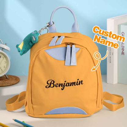 MadeMine personalized mini embroidery backpack with custom name for kids, featuring a colorful design and adjustable straps.