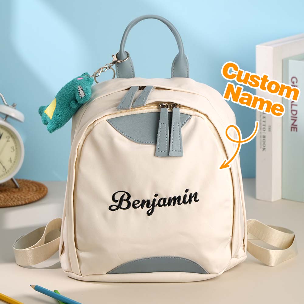 Personalized mini embroidery backpack by MadeMine featuring a custom name design, ideal kids' school bag or gift.