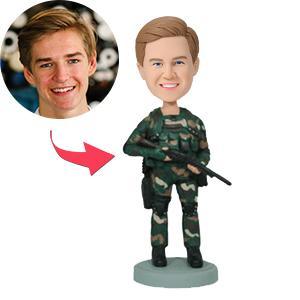 Op maat gemaakte bobblehead van een Navy Seal met gegraveerde tekst
