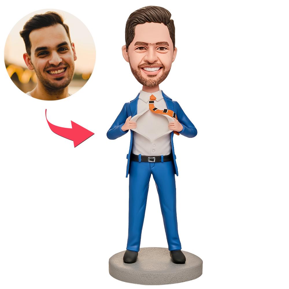 Persoonlijke zakelijke man bobblehead met gegraveerde tekst, MadeMine, uniek geschenk voor op kantoor of speciale gelegenheid