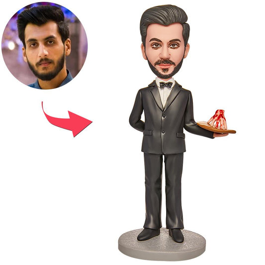 MadeMine Halloween gift terrorist housekeeper custom bobblehead with engraved text, featuring spooky themed details and a humorous expression.