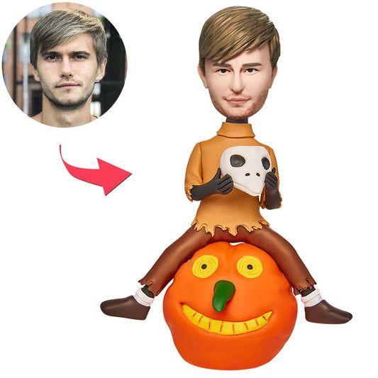 MadeMine Halloween Gift Pumpkin Boy custom bobblehead with engraved text, featuring a festive Halloween-themed design and detailed craftsmanship.
