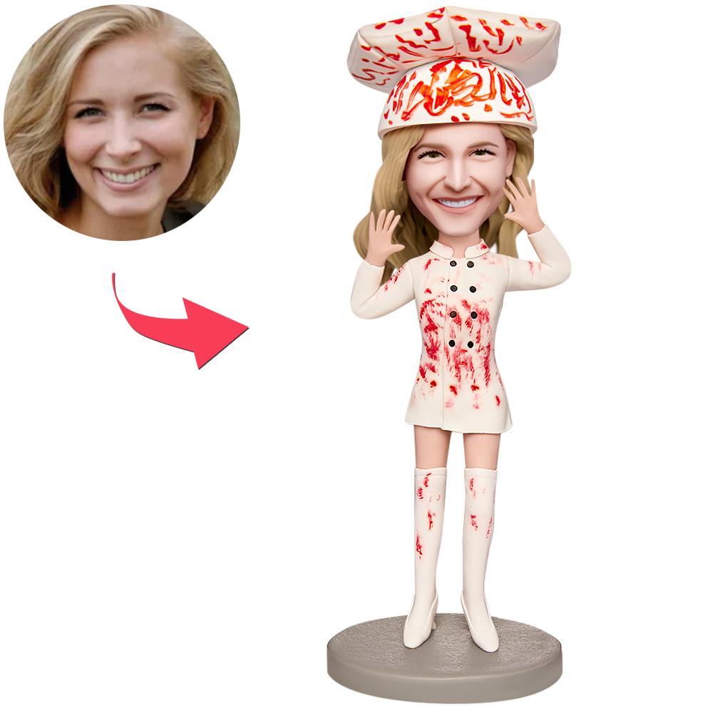 Figura Bobblehead Personalizada de Chef Espeluznante de Halloween para Mujer con Texto Grabado