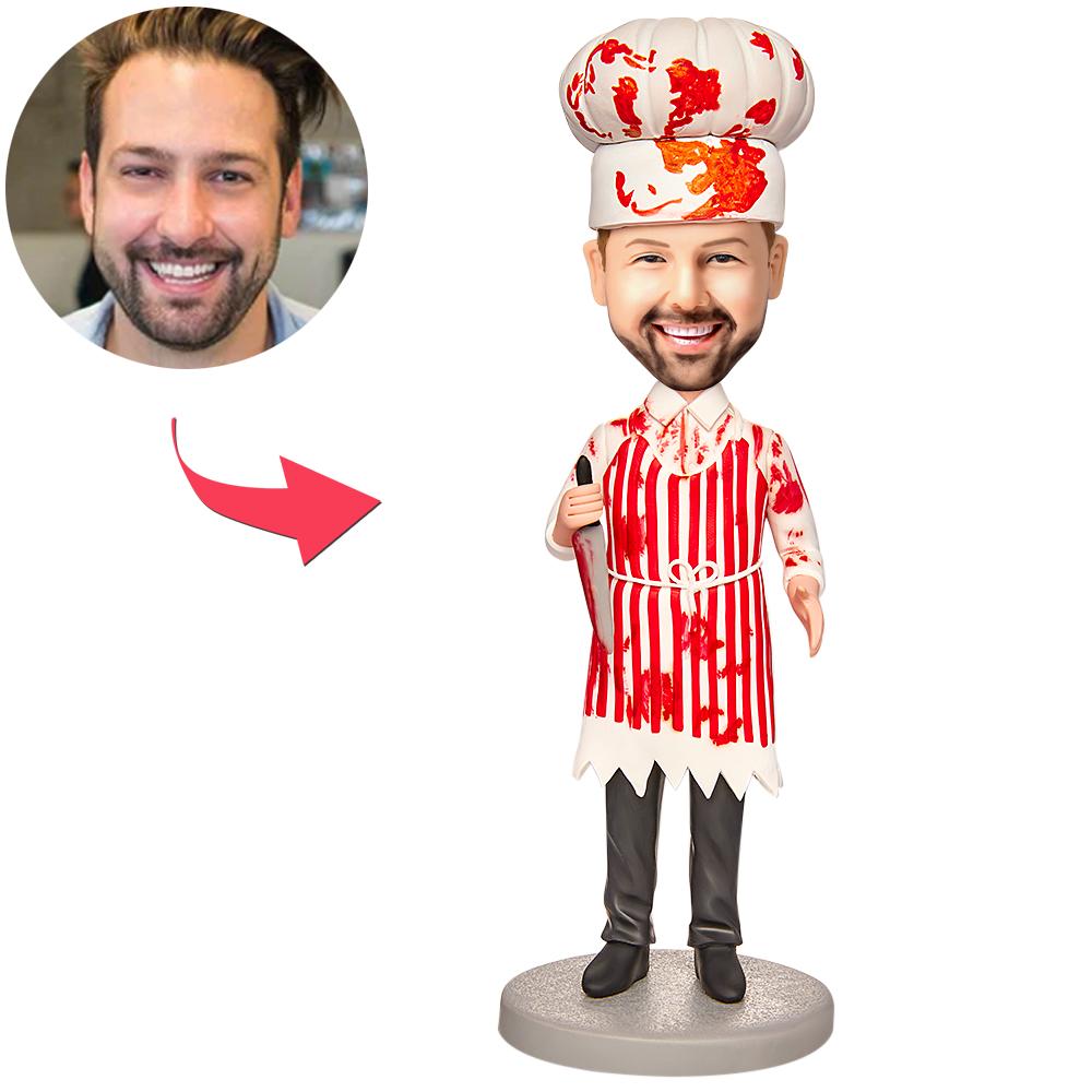 Figura Bobblehead Personalizada de Chef Espeluznante de Halloween para Hombre con Texto Grabado