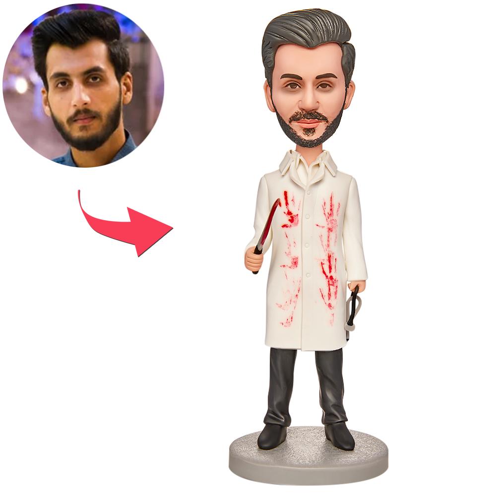Figura Bobblehead Personalizada de Doctor de Halloween Sosteniendo un Cuchillo con Texto Grabado