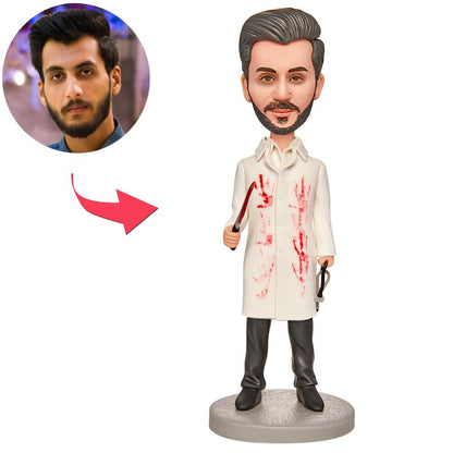 Figura Bobblehead Personalizada de Doctor de Halloween Sosteniendo un Cuchillo con Texto Grabado