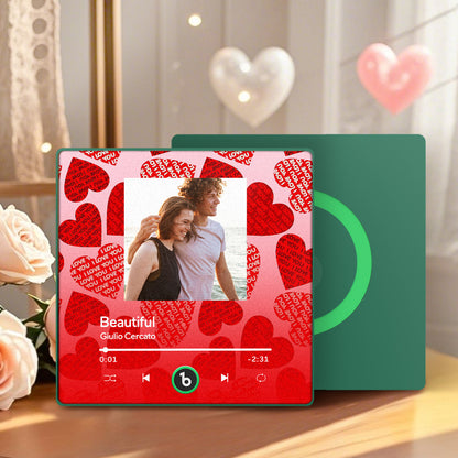 MadeMine FridgeBeats Framed 4.0 personalized music magnet with red heart, perfect for Valentine's Day wall decor.