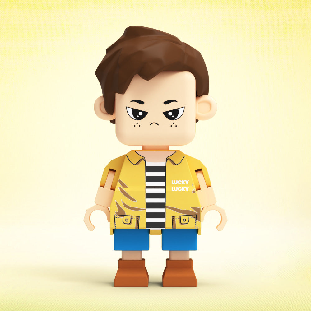 Customizable giant minifig full-body brick figure by MadeMine, featuring personalized design for a unique gift.