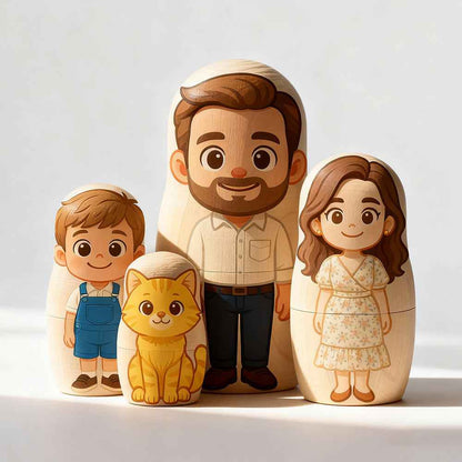 (5 Working Days Production) Personalized Family Portrait Nesting Doll with Box Custom Photo into Cartoon Style Preview Christmas Gift