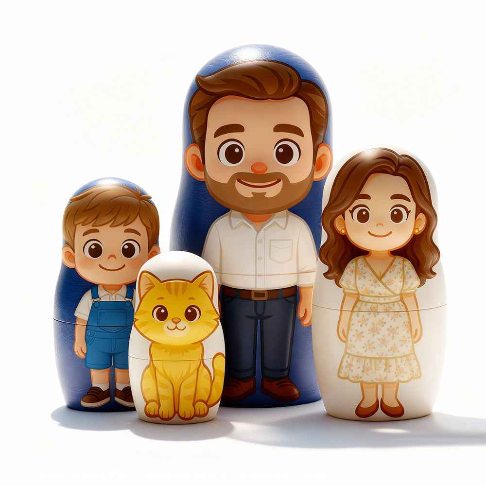(5 Working Days Production) Personalized Family Portrait Nesting Doll with Box Custom Photo into Cartoon Style Preview Christmas Gift