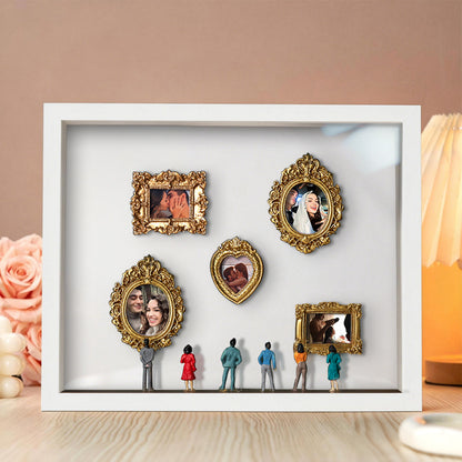 Miniature personalized museum gift with white frame and spotlights, featuring a couples' photo, by MadeMine.