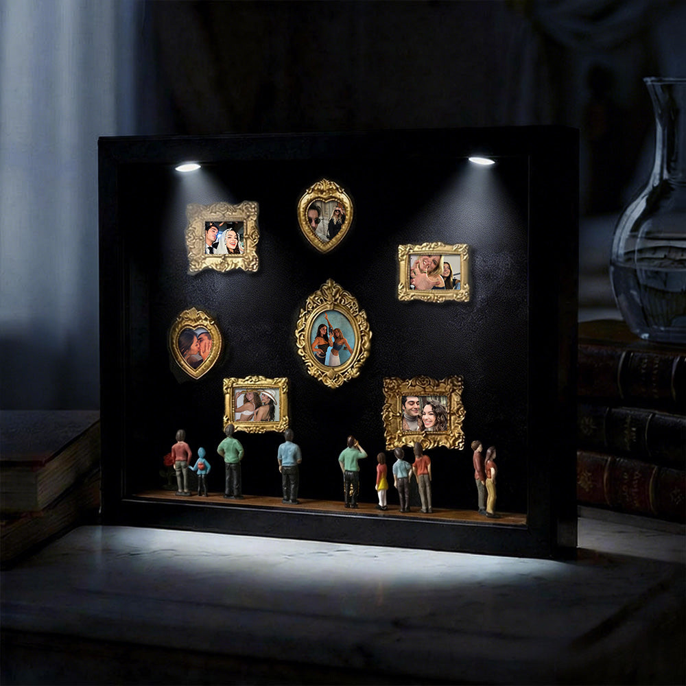 Personalized couple's gift with black frame and spotlights, featuring miniature museum design by MadeMine, ideal for her.